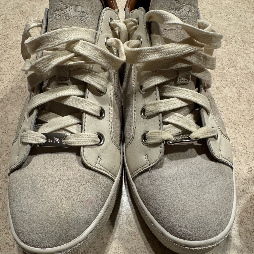 White Leather Sneakers with Brown Accents - Picture 3 of 6